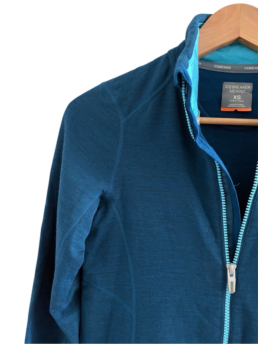 Icebreaker Blue Zip-Up Merino Jacket with Turquoise Lining - Picture 5 of 6